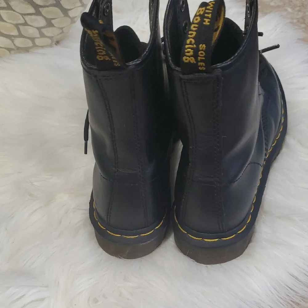 Dr. Martens Black Unisex Leather Boots with Yellow Accents - Picture 13 of 17